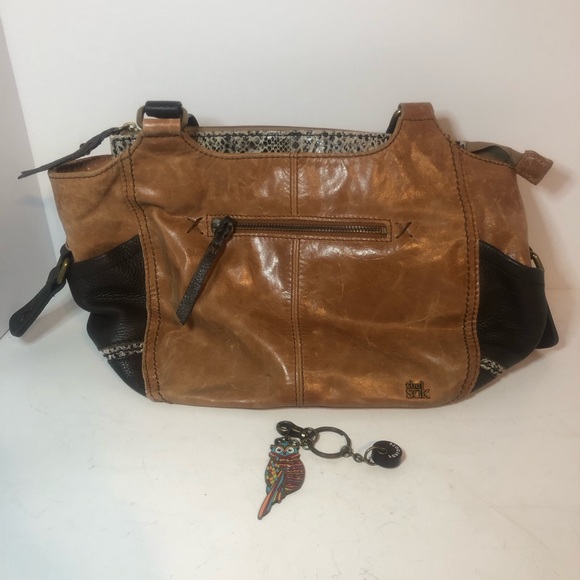 The Sak Brown Leather Handbag. Medium Lmtd Edition. Colorful Polyester Liner. - Picture 2 of 8